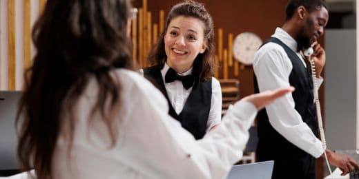 staff at a banquet with a customer, following the banquet event order (beo)