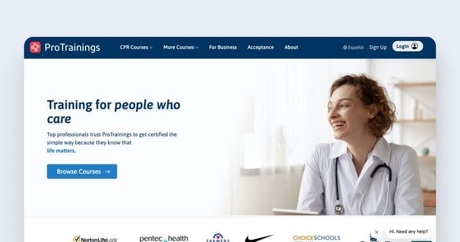 ProTrainings homepage