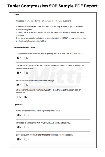 Tablet Compression SOP Sample PDF Report