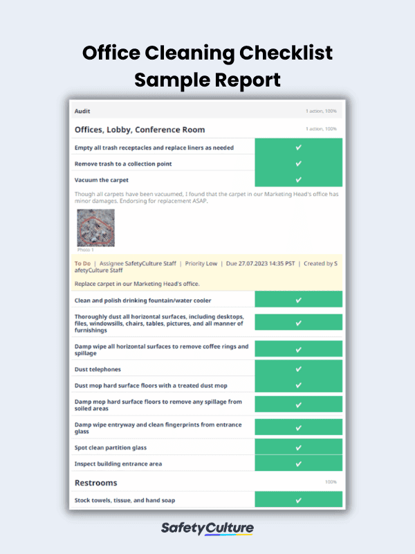 Office Cleaning Checklist Sample Report
