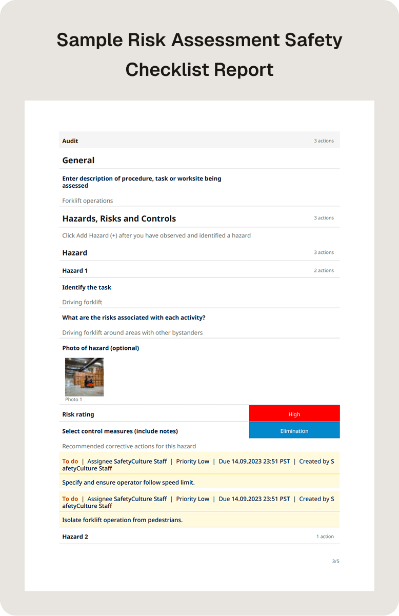 Safety Checklist Sample Report