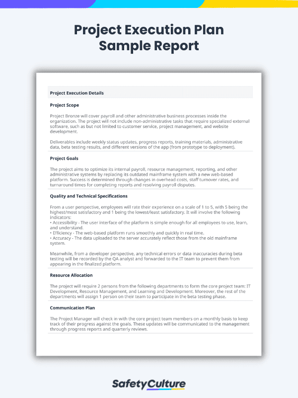 sample project execution plan template