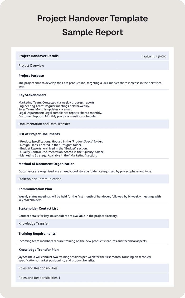 General Project Handover Template PDF Image