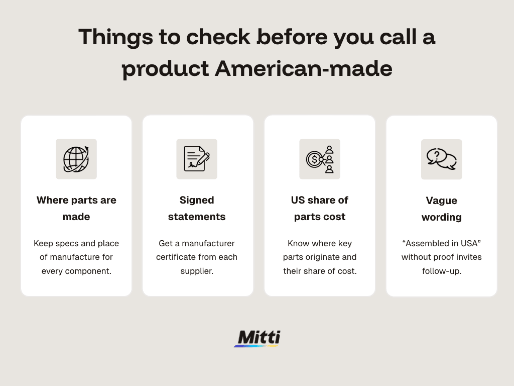 Things to check before you call a product American-made infographic