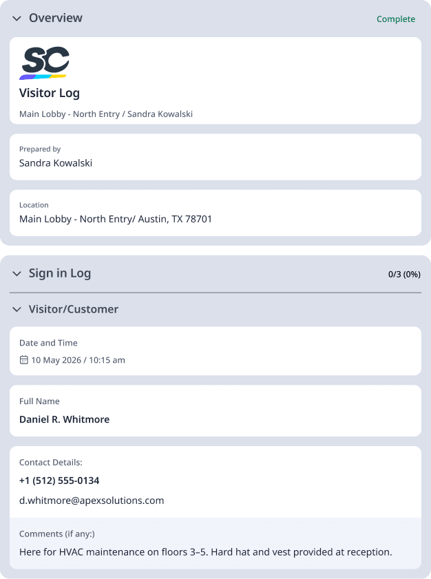 Visitor Log Sample Report