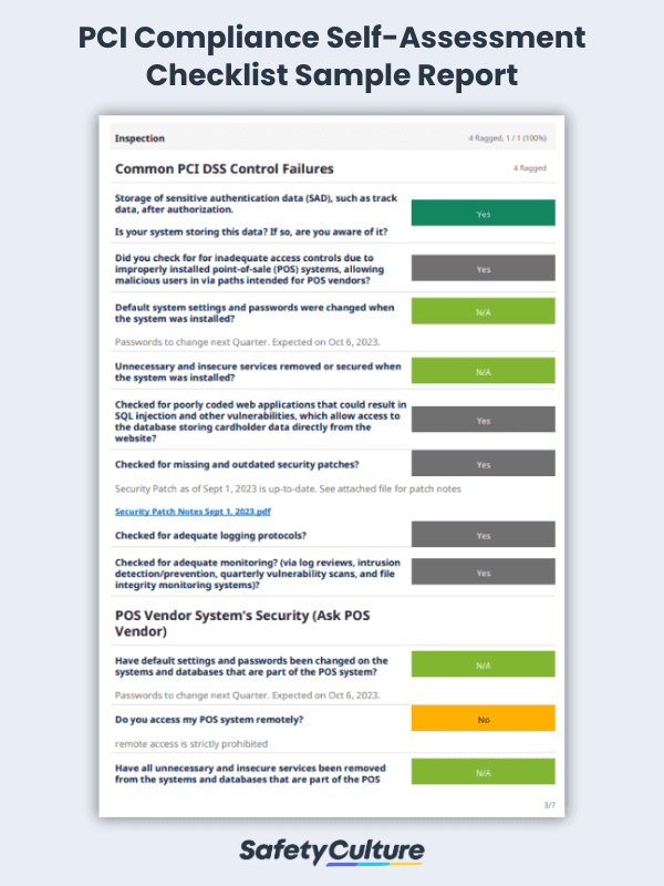 PCI Compliance Checklist Sample Report