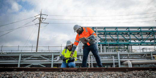 Utility workers working