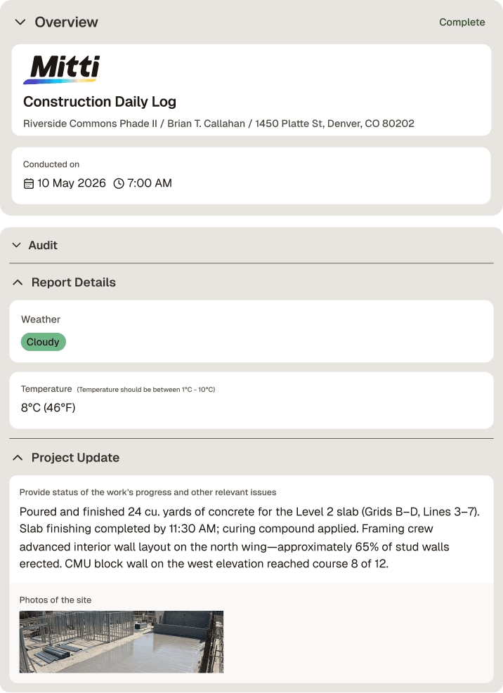 Construction Daily Log Sample report