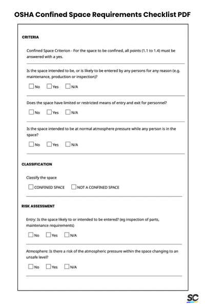 OSHA Confined Space Requirements Checklist PDF