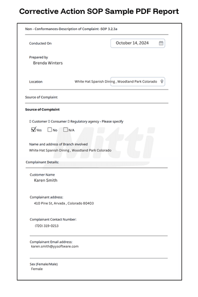 Corrective Action SOP Sample PDF Report