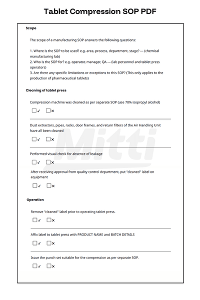 Tablet Compression SOP PDF