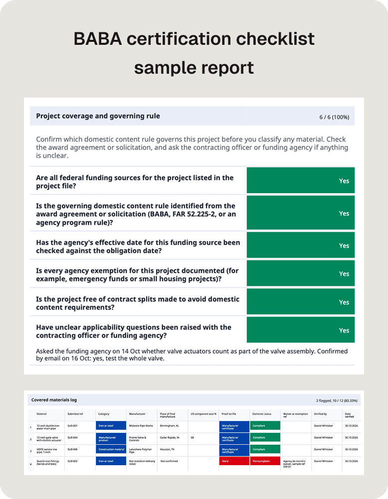 Build America, Buy America certification checklist PDF Image