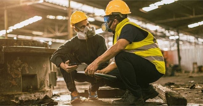 two employees having safety talks