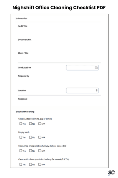 Nightshift Office Cleaning Checklist PDF