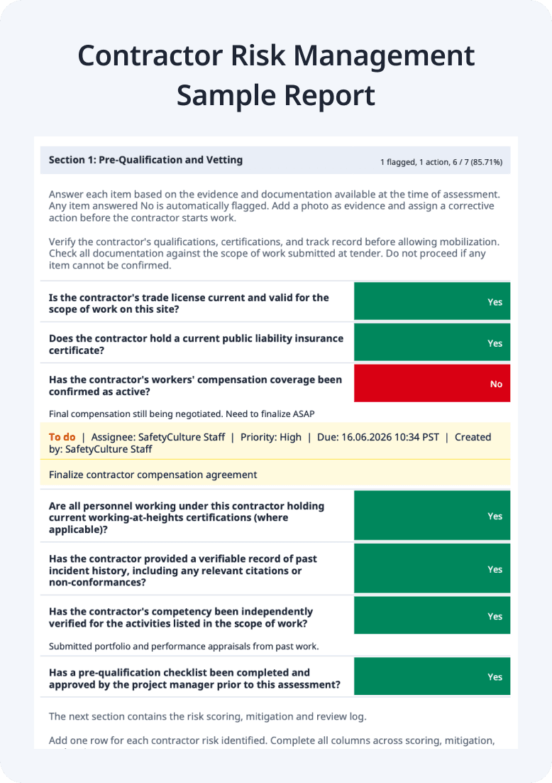Contractor Risk Management Template Sample Report