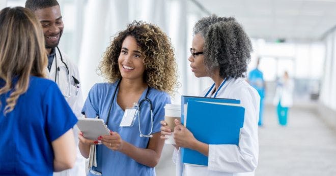 healthcare workers training together