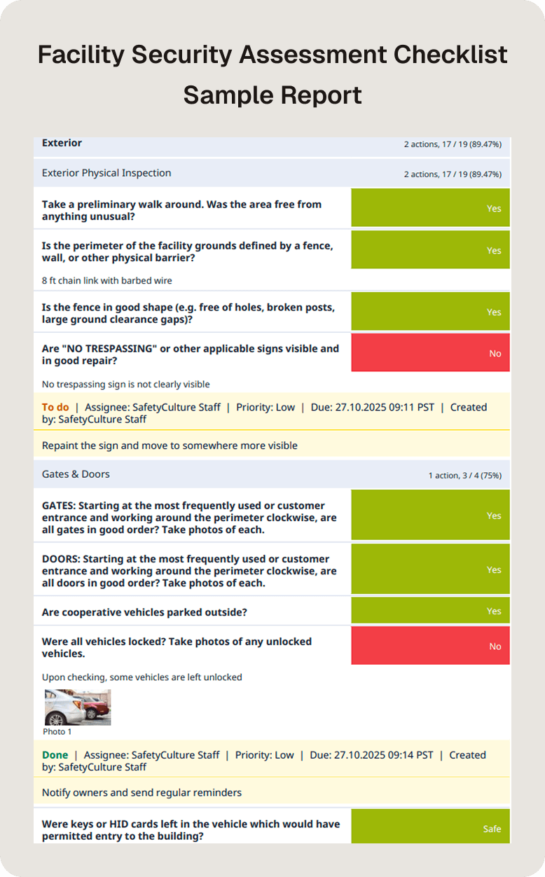 Facility Security Assessment Checklist PDF Report