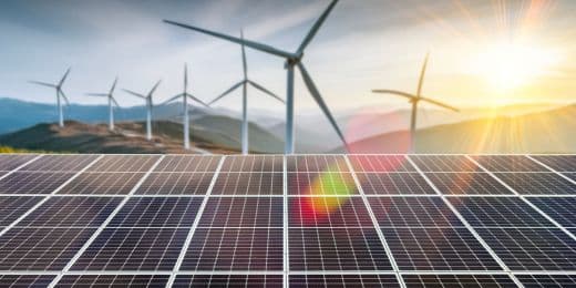 Wind turbines and solar panels for International Day of Clean Energy