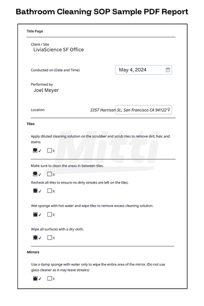 Bathroom Cleaning SOP Sample PDF Report