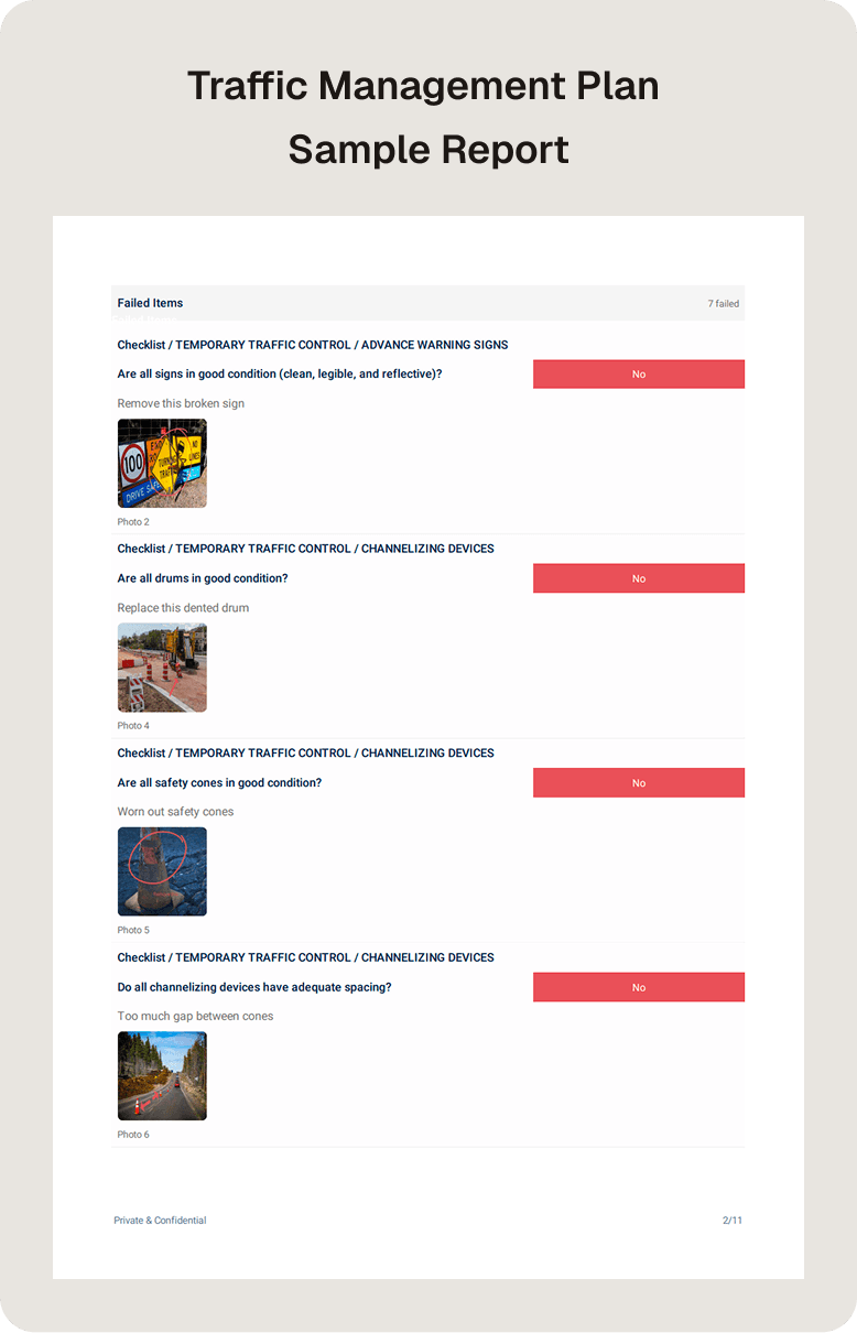 a sample digital report for a traffic management plan