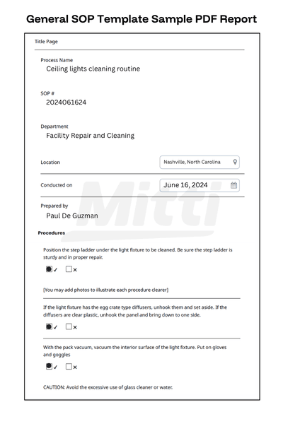 General SOP Template Sample PDF Report
