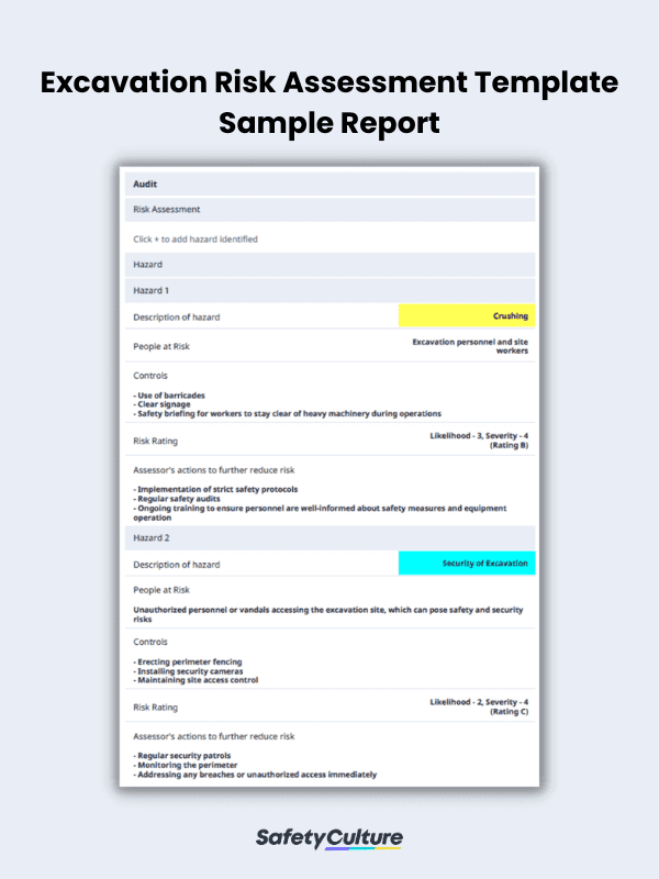 Excavation Risk Assessment Template Sample Report