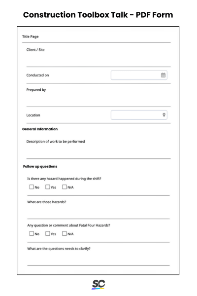 Construction Toolbox Talk - PDF Form