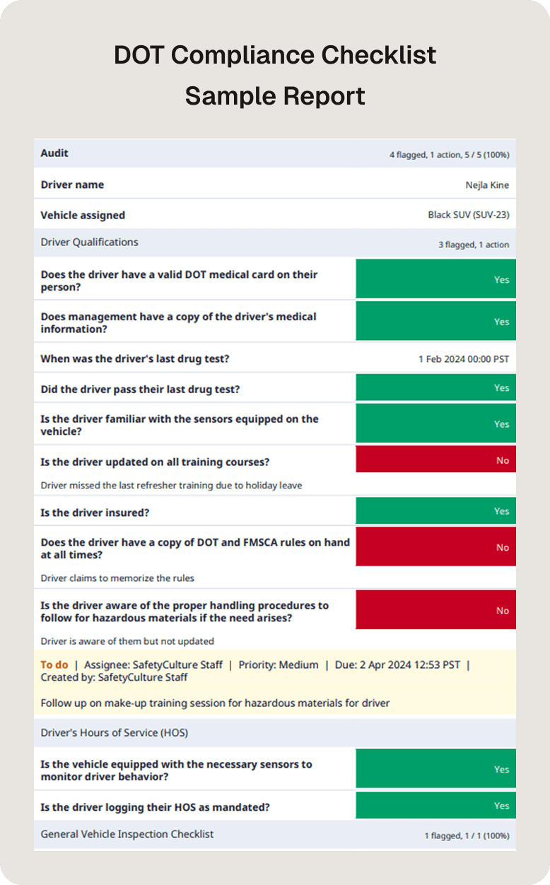 DOT Compliance Checklist Sample Report