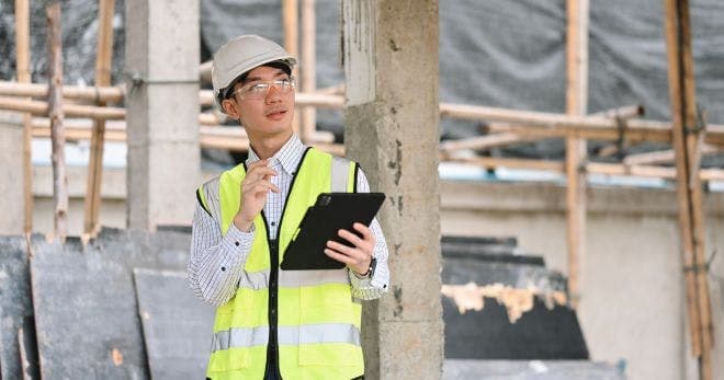 engineer checking the construction site