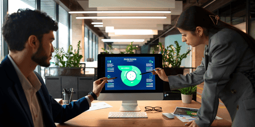 Two team members discussing AI risk management