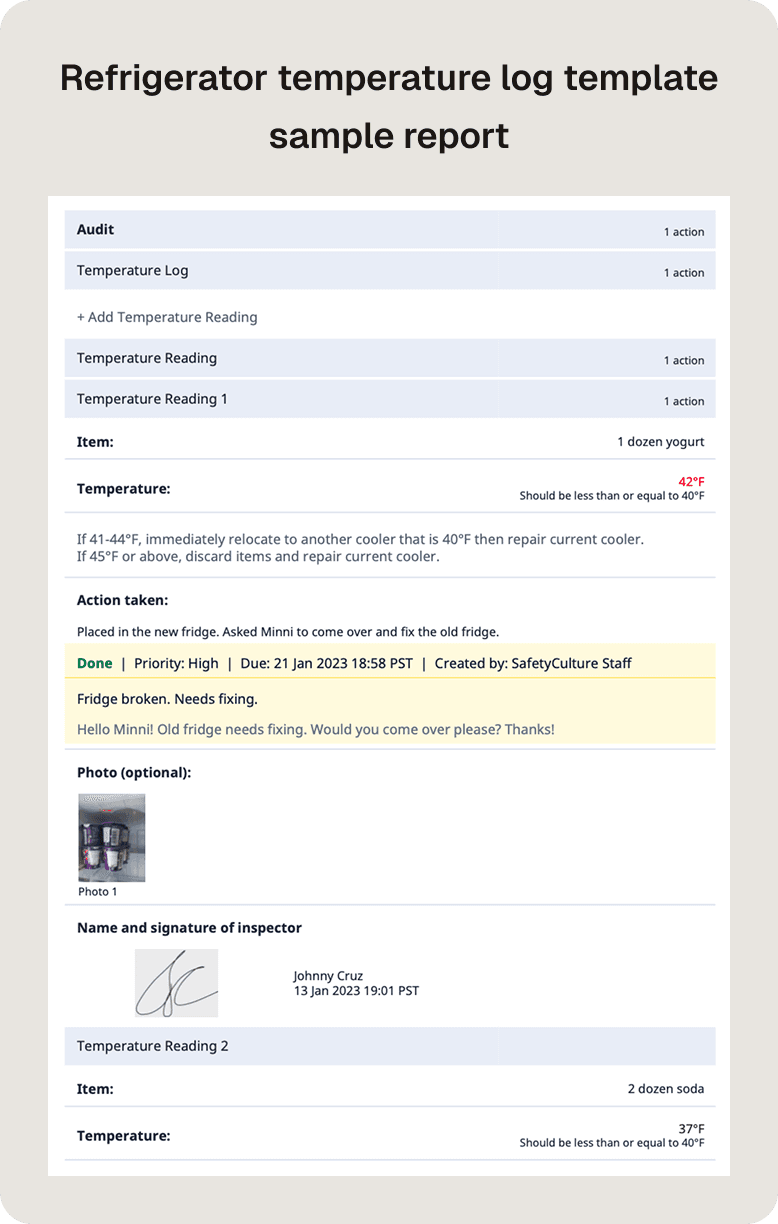 Refrigerator Temperature Log Template PDF Image