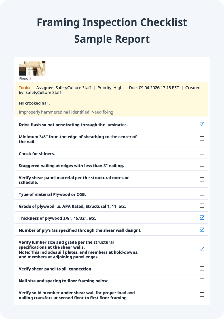 Framing Inspection Checklist Sample Report
