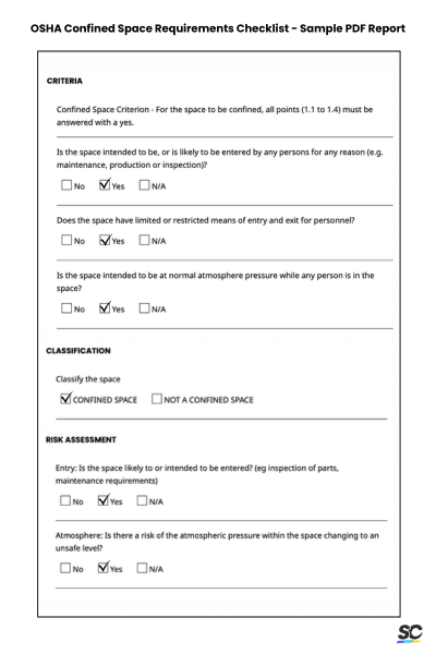 OSHA Confined Space Requirements Checklist - Sample PDF Report