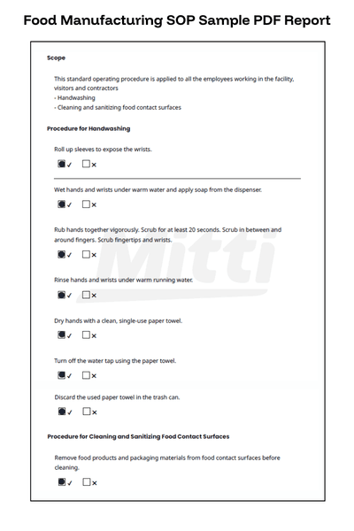 Food Manufacturing SOP Sample PDF Report
