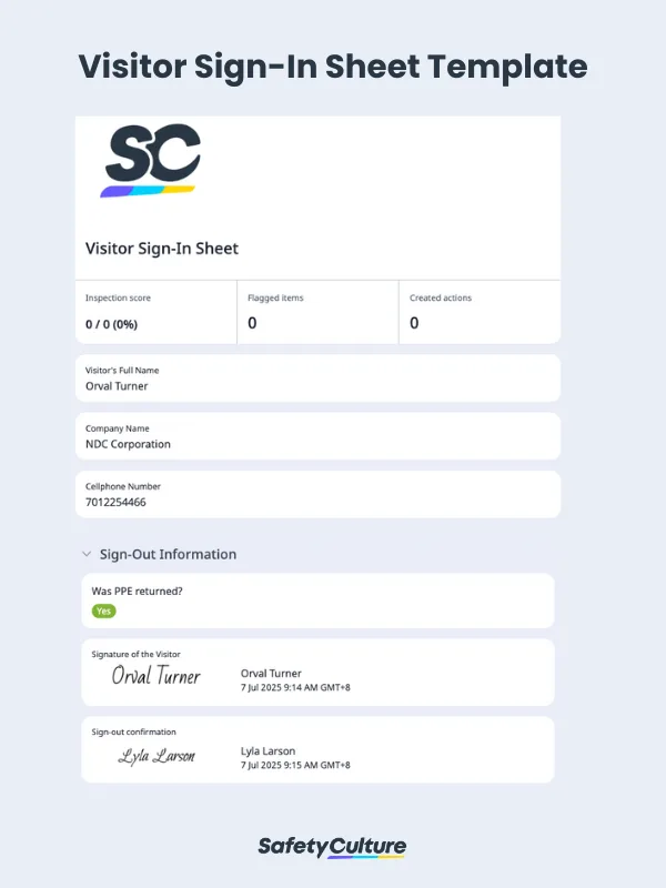sample sign in sheet for visitors