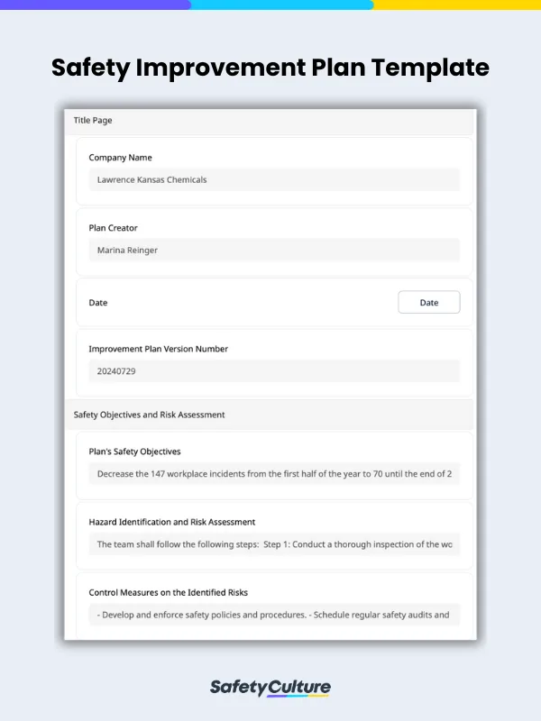 Free Safety Improvement Plan Template | PDF | Mitti (by SafetyCulture)