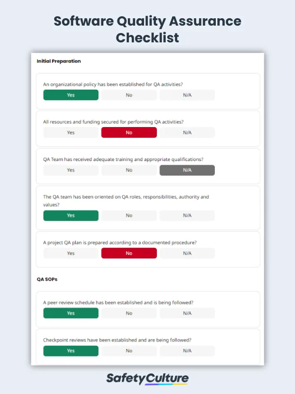 software quality assurance checklist